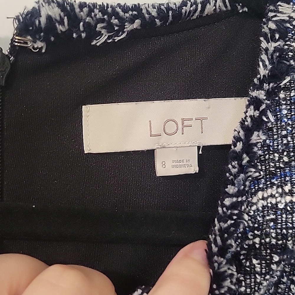 LOFT Navy and White Tweed Mini Dress In Size 8 - Picture 2 of 4